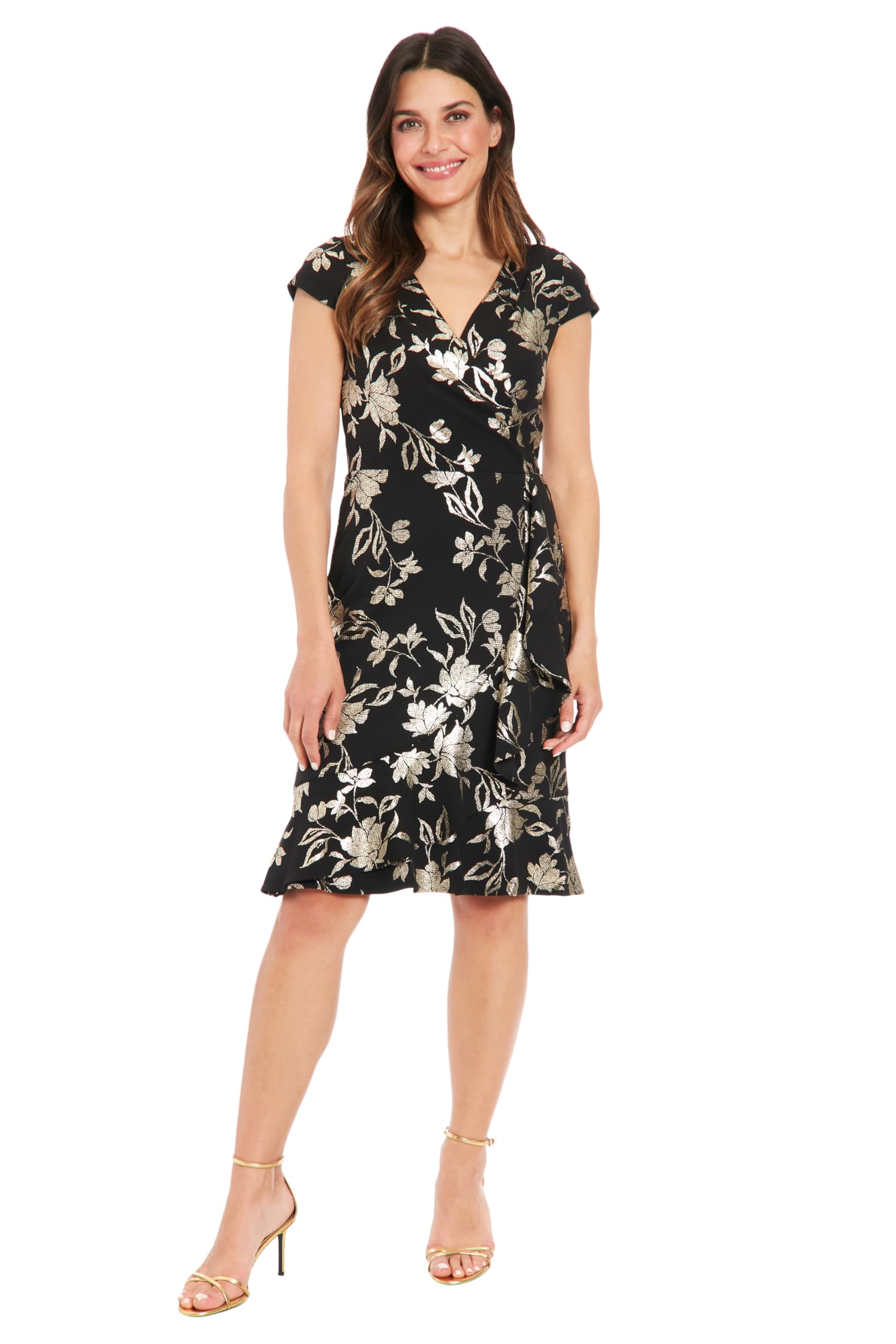 Photo 1 of London Times Women's Floral Sheath Dress - Black/Gold, 4 Petite