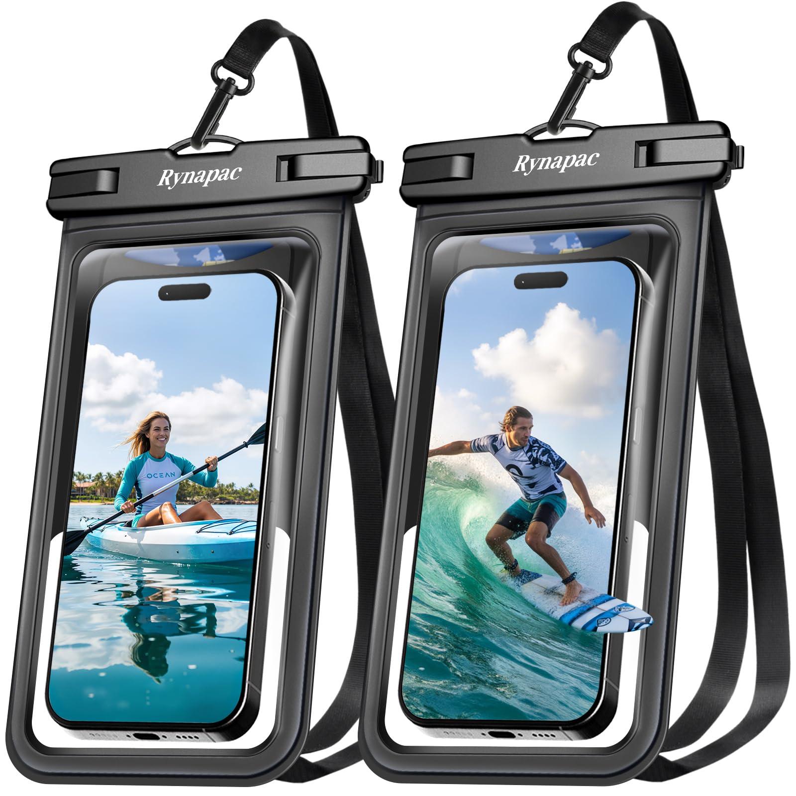 Photo 1 of Rynapac Waterproof Phone Pouch [Up to 8.5"] - 2 Pack, IPX8 Waterproof Phone Case with Lanyard for iPhone 17 16 15 Pro Max, Touchscreen & Photograph, Cellphone Dry Bag for Beach Cruise Essentials 2026