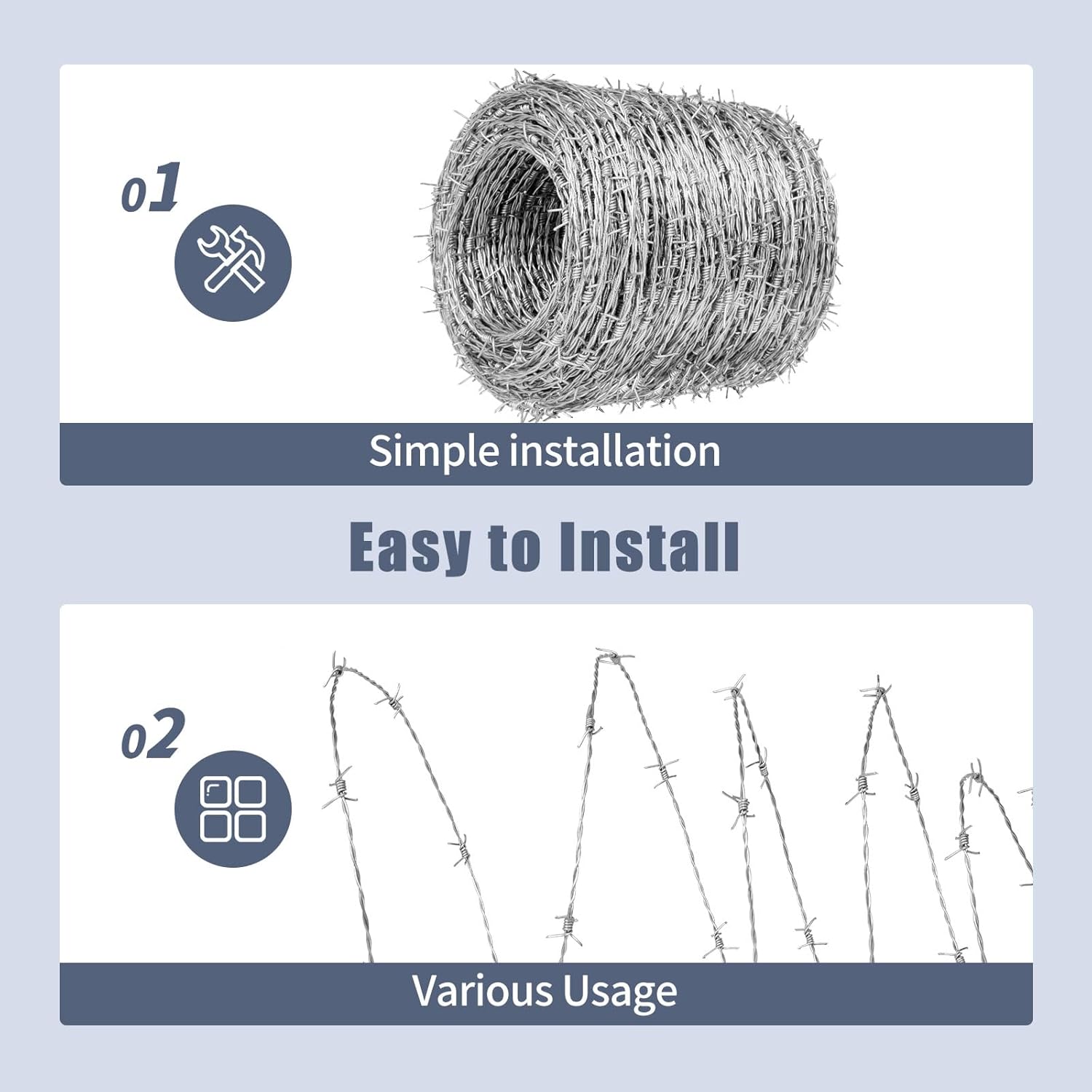RYFT Barbed Wire 328FT, 4 Point 15Gauge Barbed Wire Fence, Useful Protection for Wall, Garden, Factory