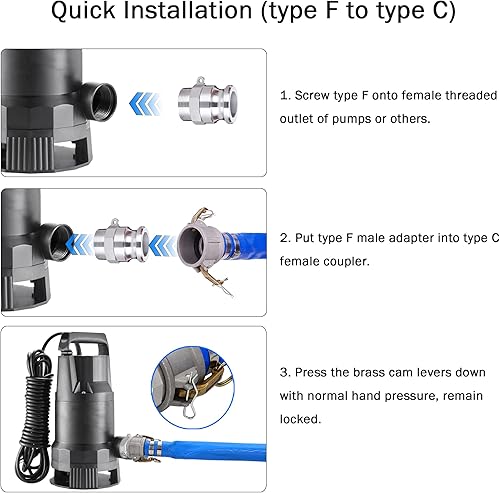 Vista 21 de Manguera de descarga plana de PVC de 2 pulgadas de diámetro x 50 pies con accesorios Camlock C y E de aluminio, accesorio de bloqueo de leva tipo A