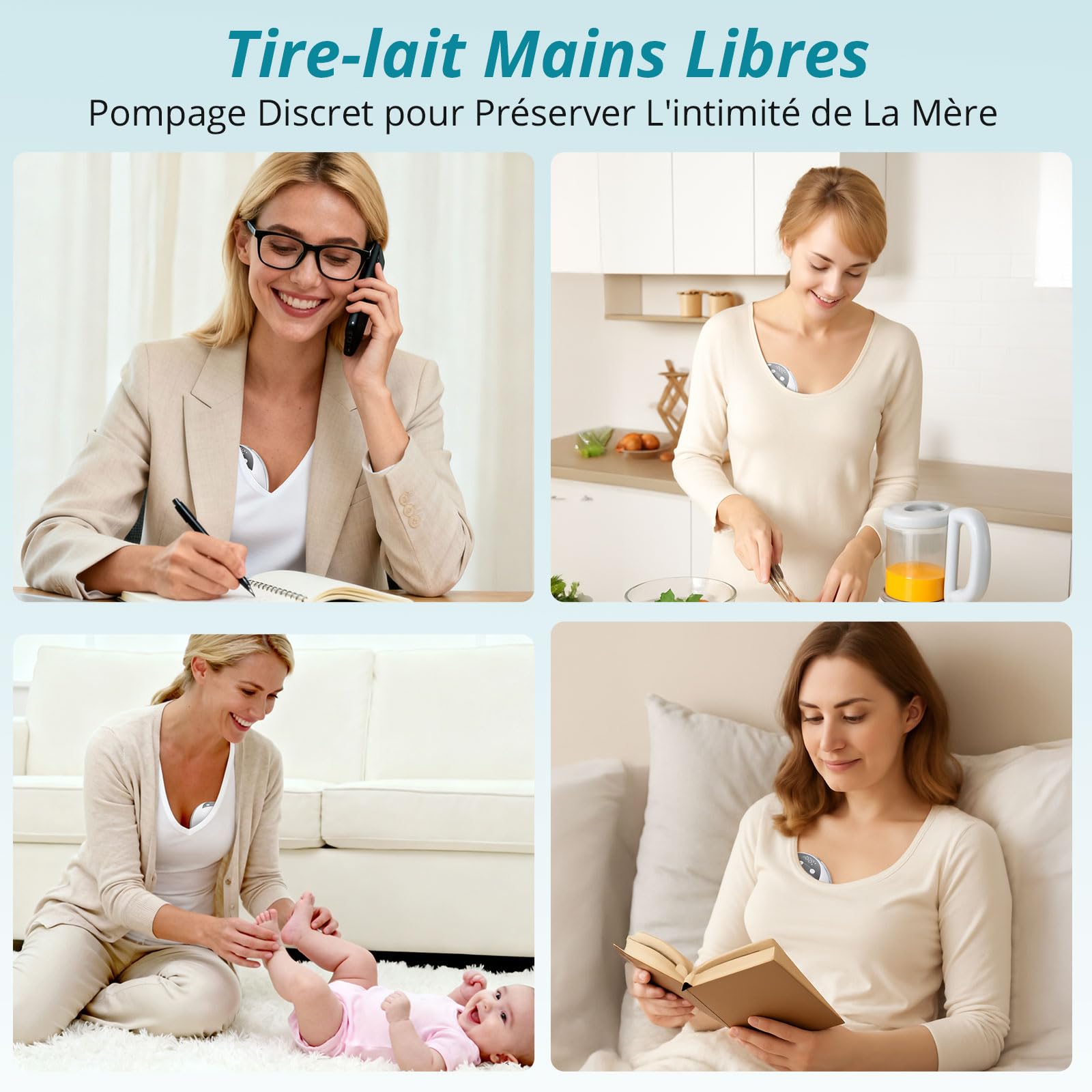 Tire-Lait Électrique Mains Libres, Portable et Silencieux, 4 Modes & 12 Niveaux d’Aspiration, Capacité 210 ml, Brides 19/21/24 mm, pour la Maison, le Travail et les Voyages (Blanc (2 Pièce))