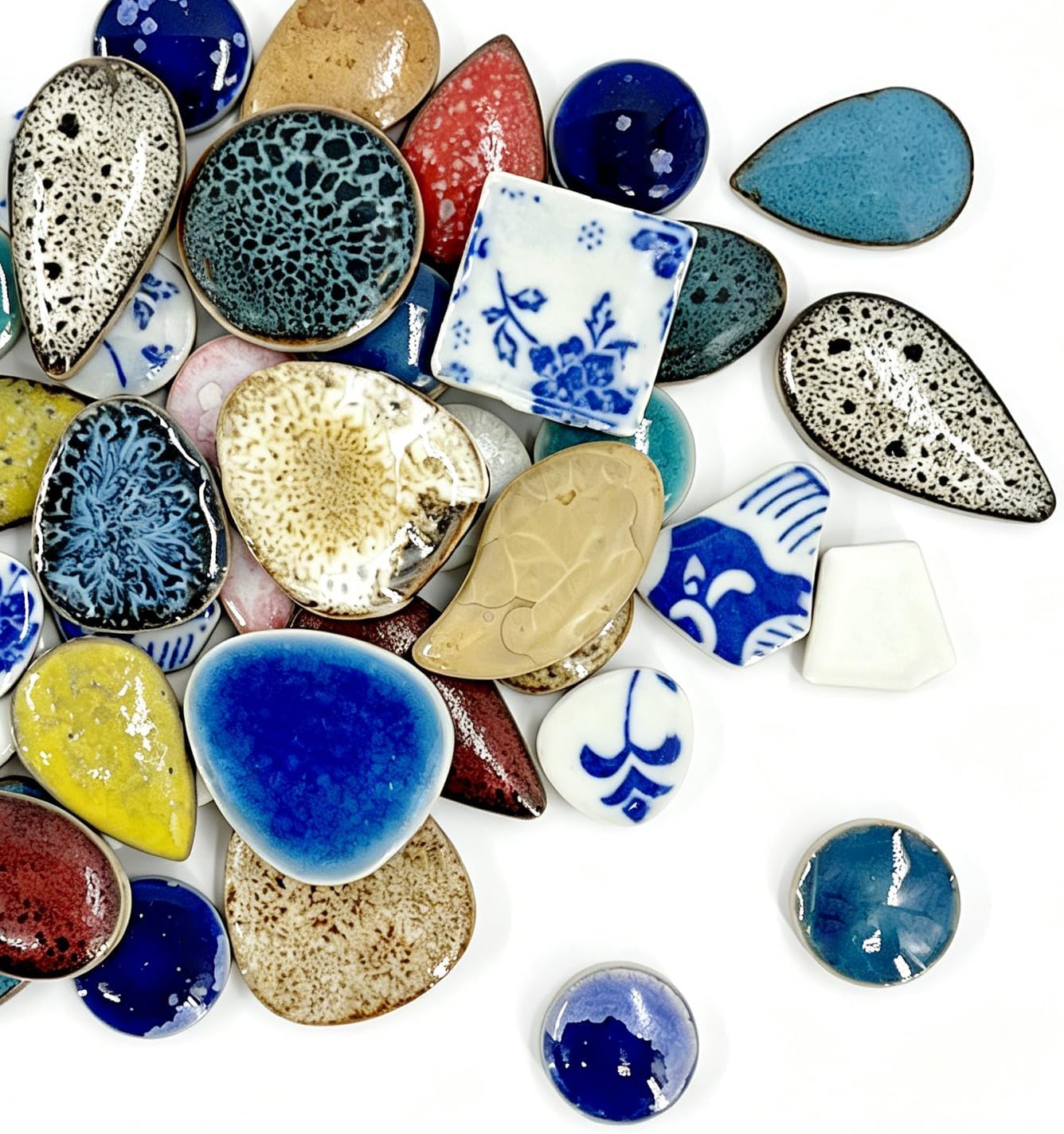 230g Mosaic Tiles –Mixed Shapes Ceramic Colorful Stained Tile Pieces for DIY Garden Crafts, Plates, Mosaic Art Decor Supplies