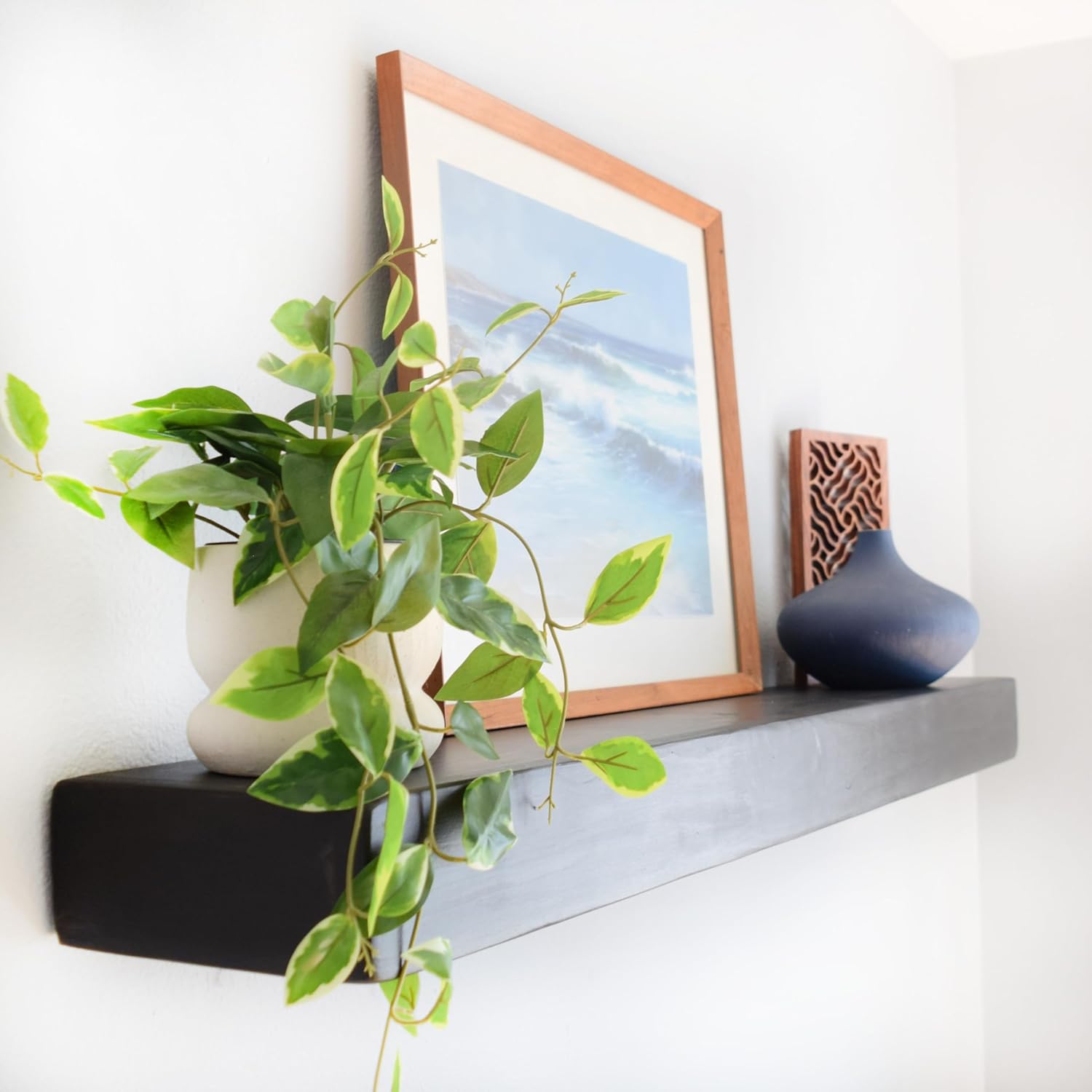 Schafer Art Studio Wood Floating Shelves - Thick Wooden Shelf - Wall Mounted Storage - Handmade Rustic Shelf - Hidden Bracket Shelf, Storage for Kitchen Living Room Bathroom Office