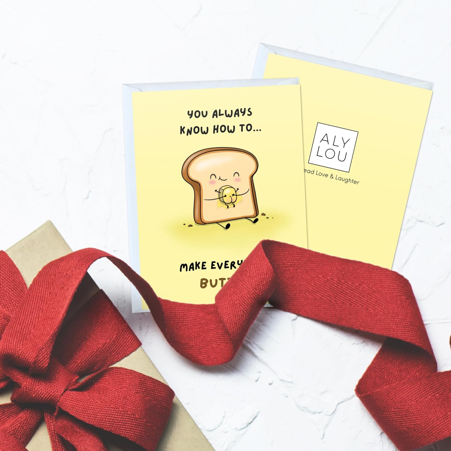 ALY LOU Funny Anniversary Birthday Card for Boyfriend, Wife, Girlfriend, Husband, Him Her - Punny Cute Love Greeting Card, Blank Inside (Everything Butter) - Image 2