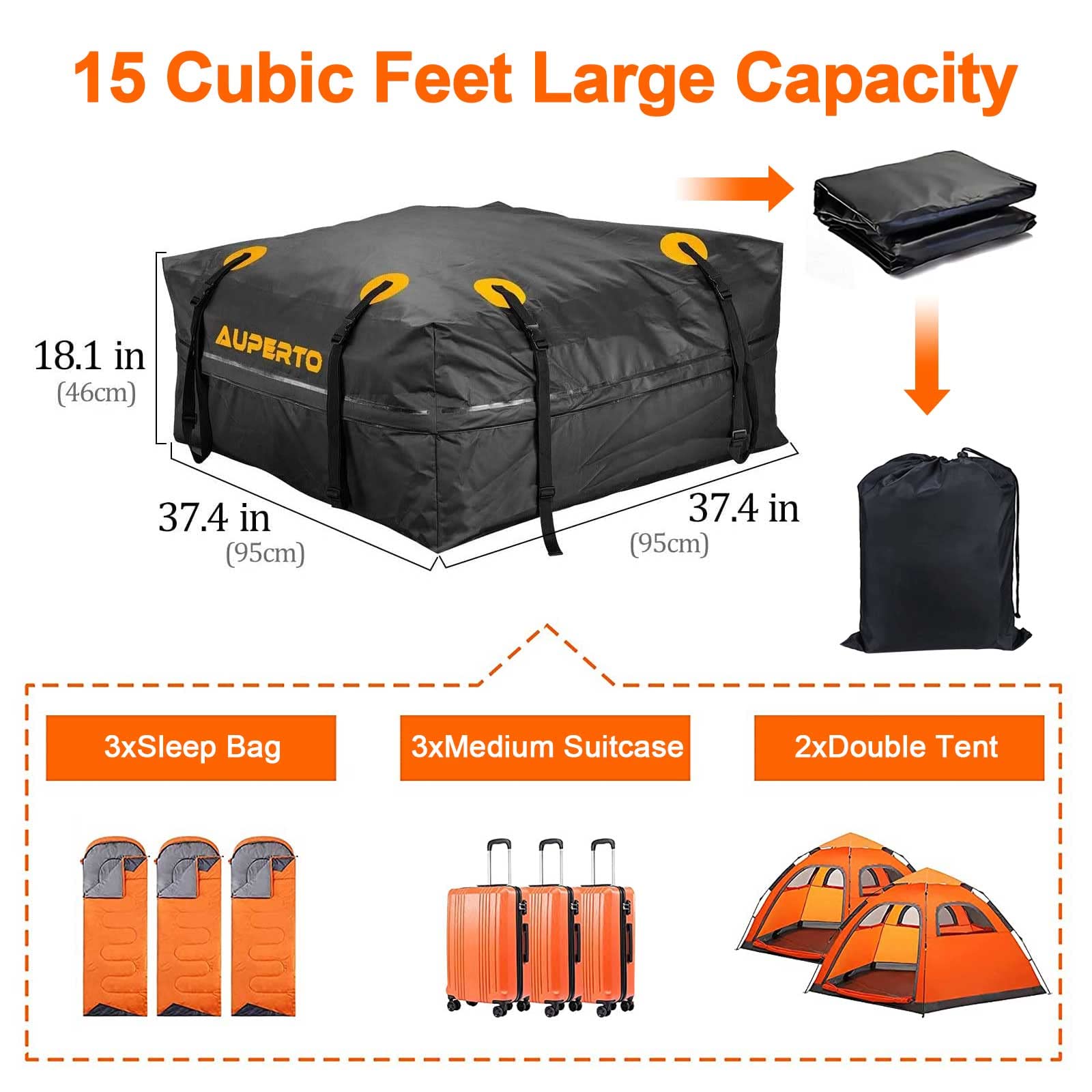 Coffre de Toit de Véhicule, Sac de Toit Voiture Pliable, Haute capacité, Bagage de Toit Étanche 425 L pour Voyager,Tous Les Véhicules avec Porte-Bagages - 95x95x46cm (Noir)
