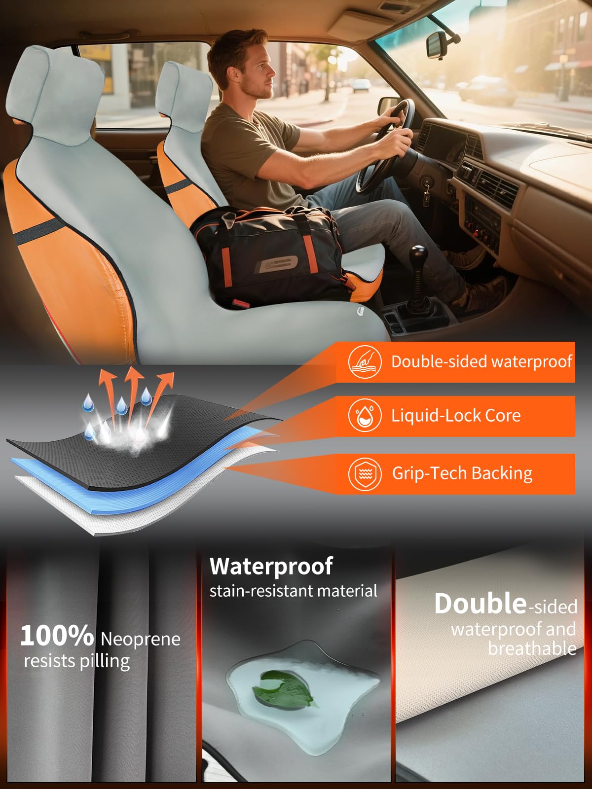 Neopren-Auto-Handtuch-Sitzbezug, Automobilzubehör, wasserdicht, schweißfest, universeller Vordersitzbezug für Fitnessstudio, Strand, Haustierbesitzer, Grau, 1 Stück