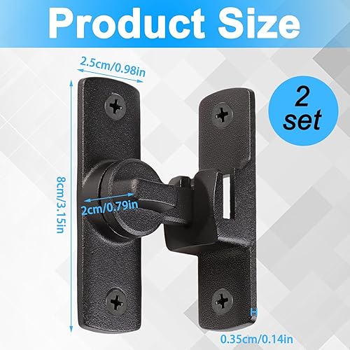 Miniatura 2 de Juego de 2 cerraduras de puerta de granero de 90/180 grados, cerraduras negras para puerta interior, pestillo para puertas de puerta abatible