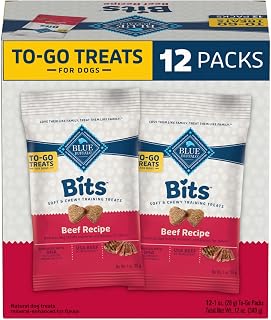 Blue Buffalo Bits Soft Moist Beef Dog Training Treats, Natural 1oz To-Go Packs (12 Pack) - Real Beef & DHA