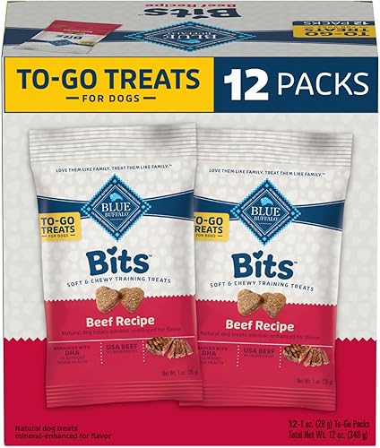 Blue Buffalo Bits Natural Soft Moist to Go Dog Training Treats Receta de carne de res, bolsas de 1 onza (paquete de 12)