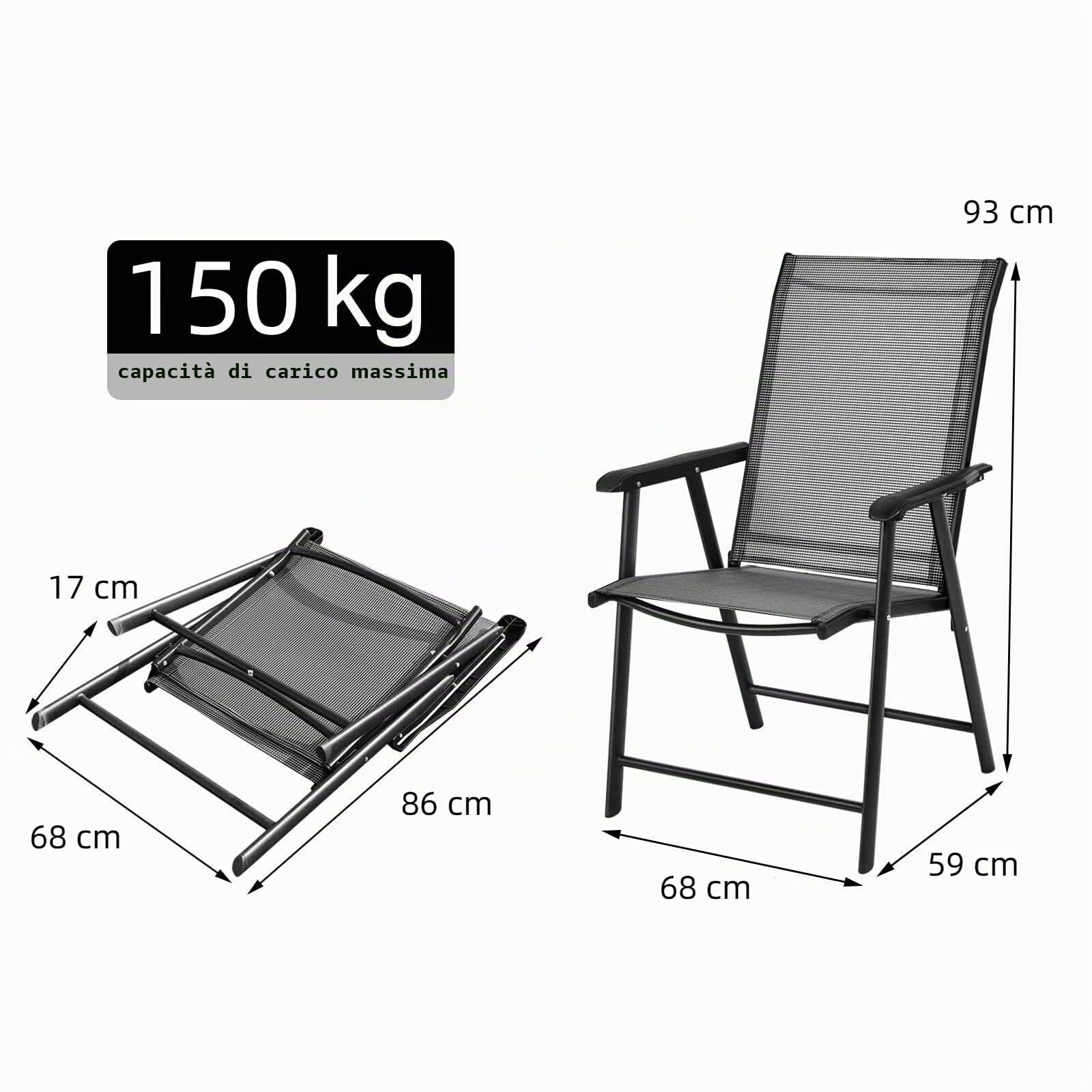 KOMFOTTEU Set di 2 Sedie da Giardino Pieghevoli con Schienale Alto, Sedie da Esterno in Tessuto e Metallo, Carico 150 kg, Poltrona da Balcone, Terrazza, Sala da Pranzo, Cortile (Grigio)