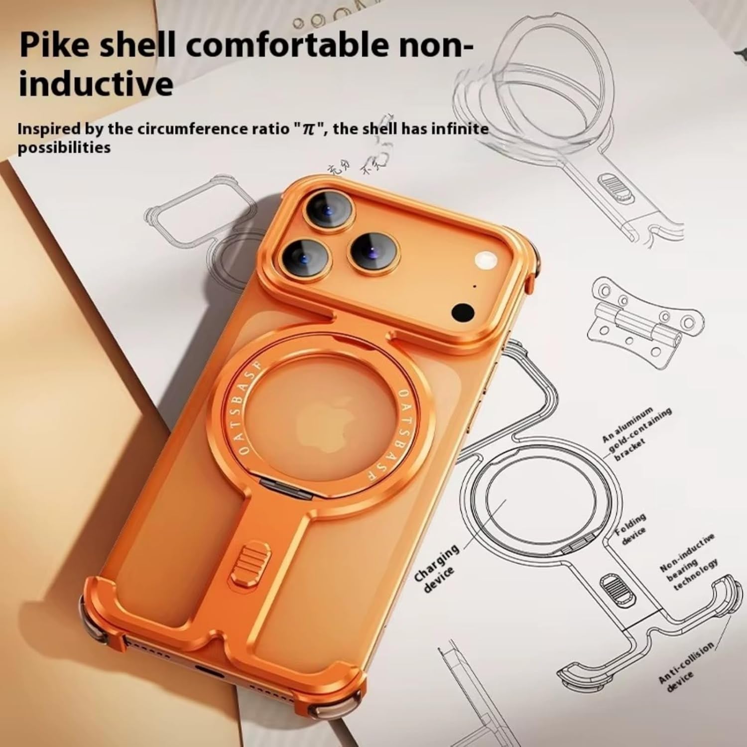 Case for iPhone 17 Pro Max, Metal Skeleton Frameless Design with 360 Degree Ring Stand Slim Lightweight Shockproof Corners Heat Dissipation Borderless, Blue