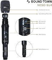 Vista 5 de Sound Town Sistema de micrófono inalámbrico UHF ajustable de 200 canales con receptor de metal, 4 micrófonos de mano y escaneo automático