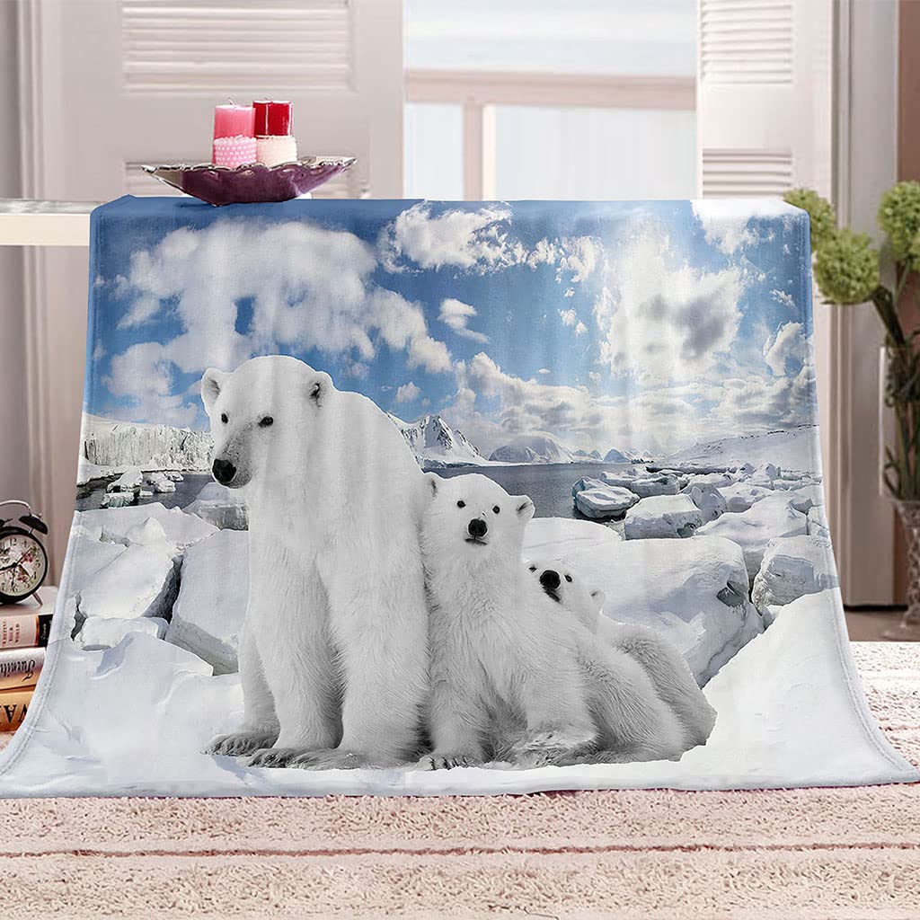 Manta Polar Grande Gruesa 150X200Cm para Cama 150, 3D Oso Polar Glaciar Impresión Patrón Manta De Franela Invierno Manta Felpa De Sofá 100% Microfibra Suave, Caliente para Hogar