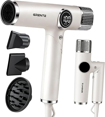 Secador de pelo plegable con difusor, 110,000 rpm, secador iónico negativo de alta velocidad, 4 ajustes de calor3 velocidades, difusor magnético y