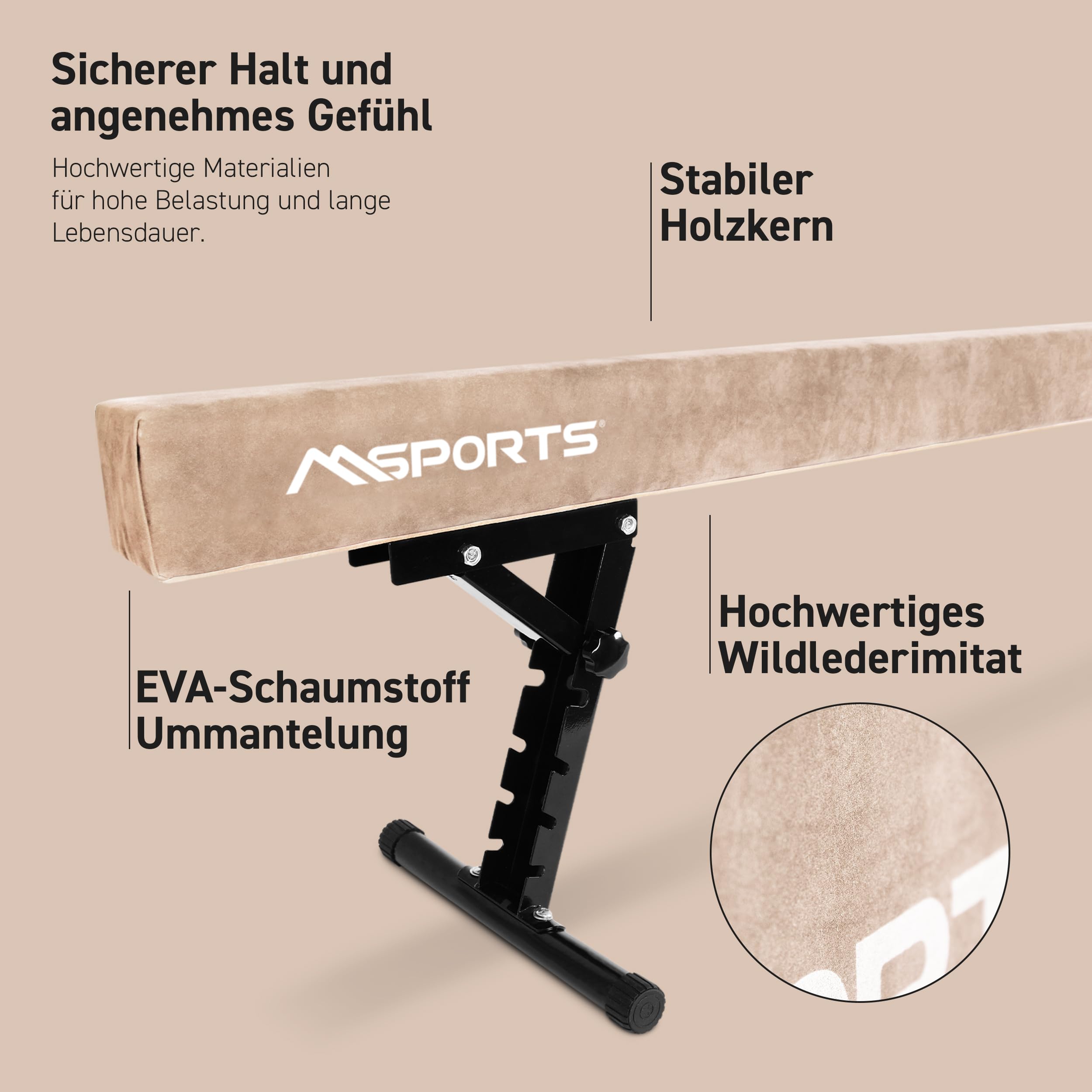 MSPORTS Schwebebalken Premium höhenverstellbar – 245 cm Balance Beam für Kinder & Erwachsene – 5-stufig höhenverstellbar (18–56 cm) – Turnbalken für Zuhause oder Verein – 5 Farben