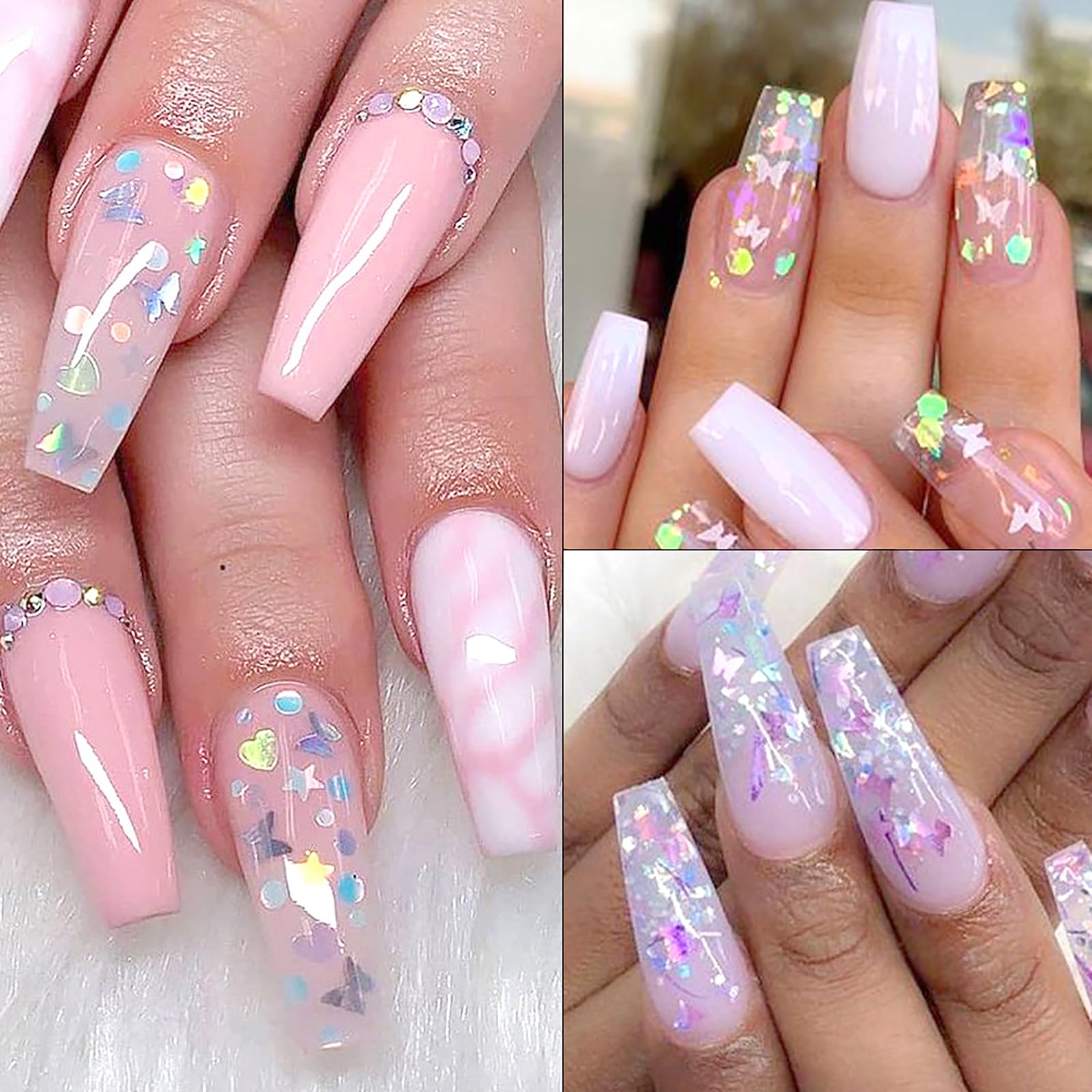 Paillettes 12 Couleurs Holographiques Glitter Nail Art Pour Ongles 3D Papillon