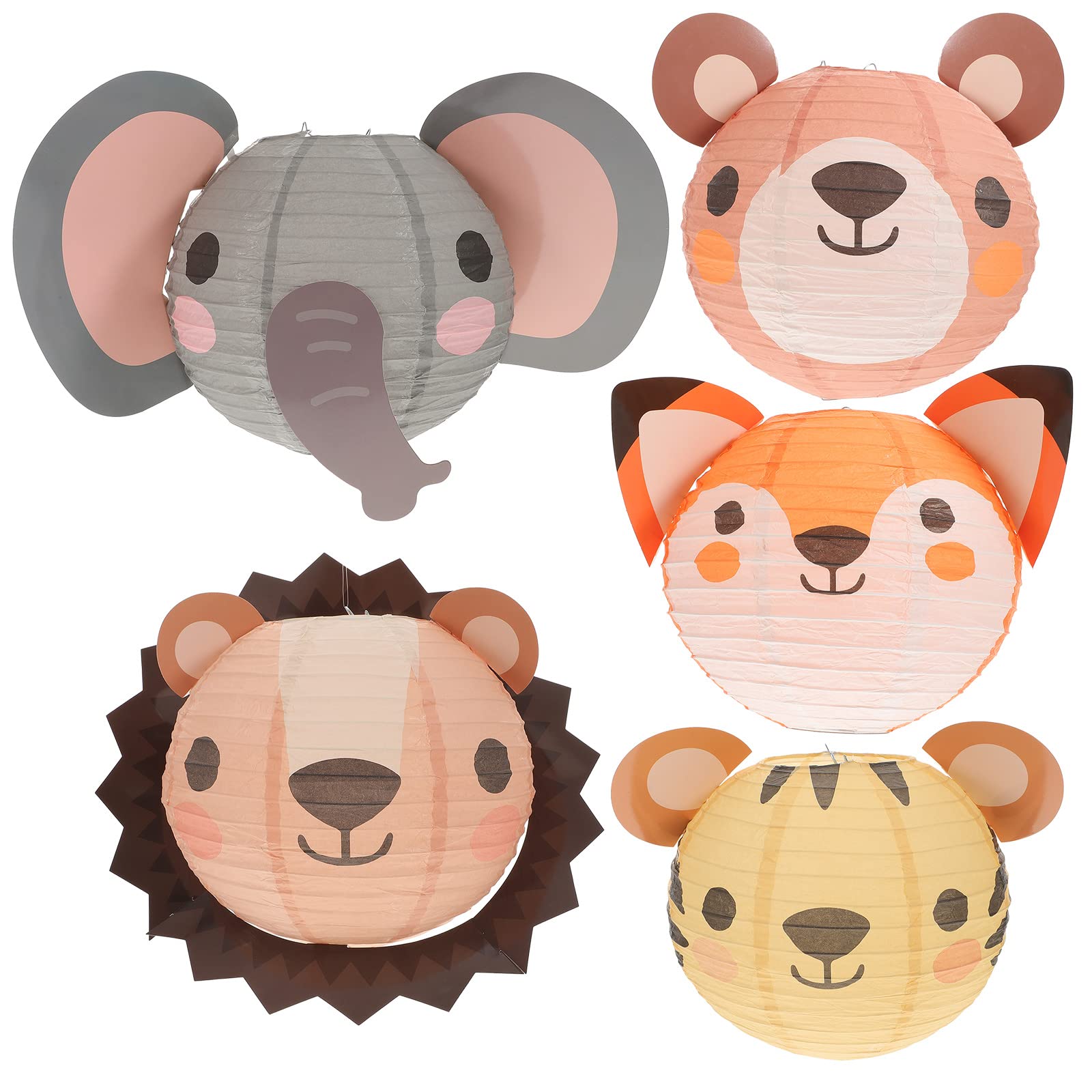 LUOZZY 5 Pcs Animals Lanterns Folding Paper Lanterns Jungle Birthday Party Decorations (B)