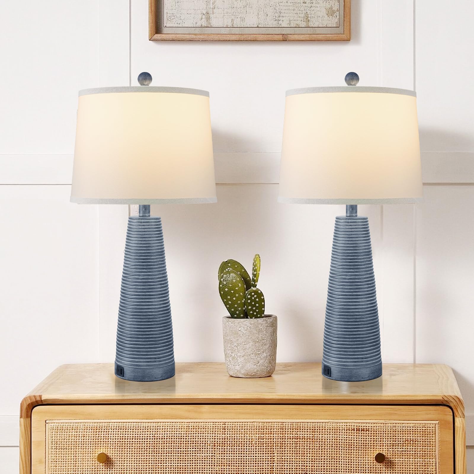 Terpsichore Nightstand Lamp Bedside Lamps Set of 2 Vintage Rustic Farmhouse Table Lamp 3 Way Dimmable Horizontal Stripe