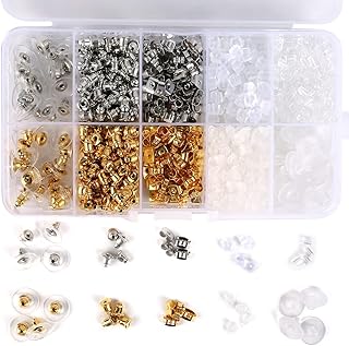 1040pcs Earring Backs, BetyBedy 10 Styles Earring Backings Kit, Metal Plastic Rubber Earring Back Clips Bullet Butterfly Flower Shape