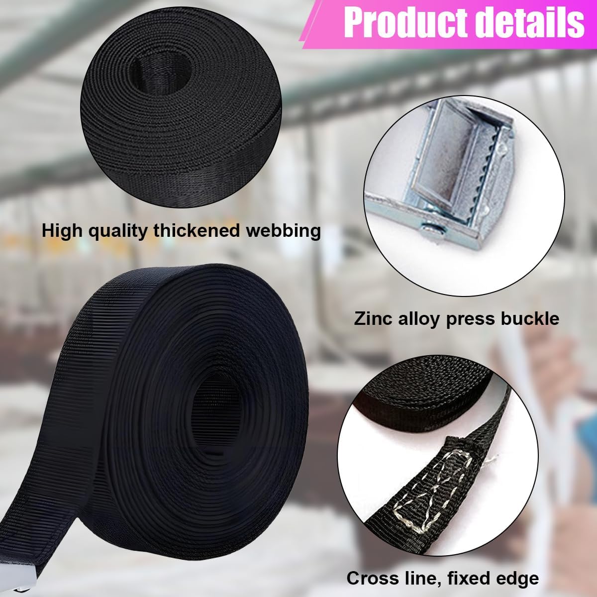 ZIMISI 2PCS Lashing Straps with Cam Buckle, 1" x 3Ft Adjustable Tie Down Ratchet Strap, Polyester Fiber Heavy Duty Secure Cinch Belt for Moving Cargo, Fit Trailer, Motorcycle, Truck (42.24 inch)