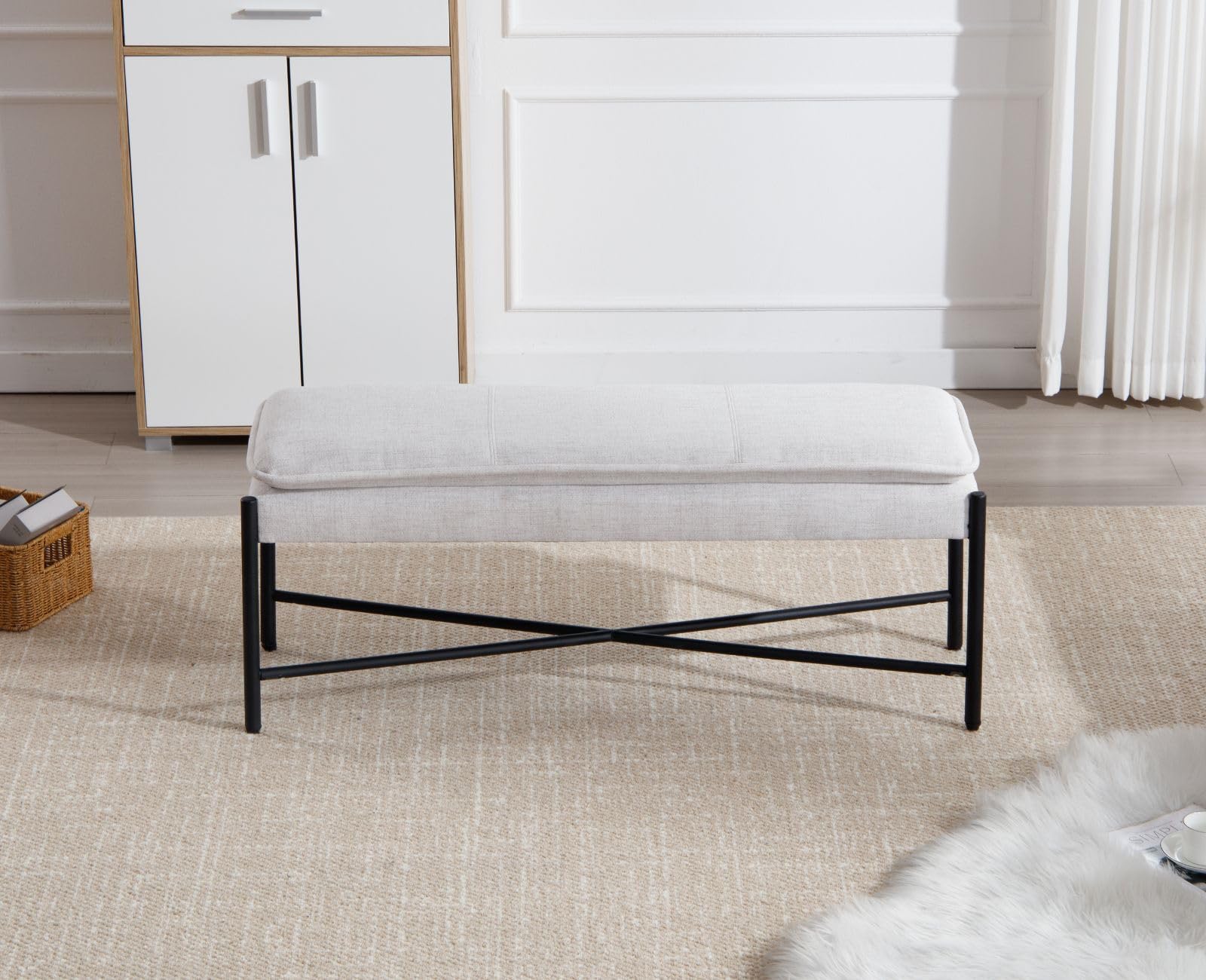 Ya-Home Banco Entrada Recibidor de Lino, Beige | Banquetas Dormitorio Durable, Pie de Cama, Para Salón/Dormitorio/Oficina