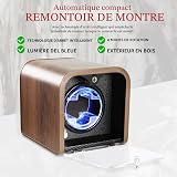 Automatic Watch Winder, Single Watch Winder with 4 Rotation Modes/Blue LED Light/Smart Stop Technology/Foam Lining/Silent Motor/Wooden Display Case for Automatic Watches - 2