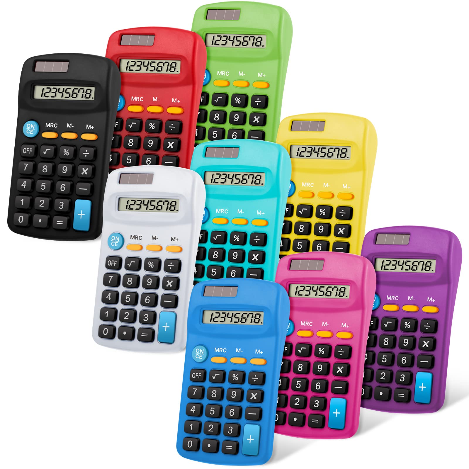 9 Pieces Bulk Pocket Size Student Function Calculator Mini Colorful Basic Solar Battery Calculator for Christmas Student School Gifts Home Office