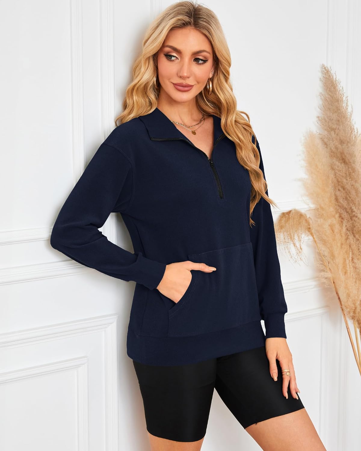 MISFAY Womens Half Zip Oversized Sweatshirts 2025 Casual Long Sleeve Hoodies Quarter Zip Up Pullover Fall Outfits with Pocket - Image 2