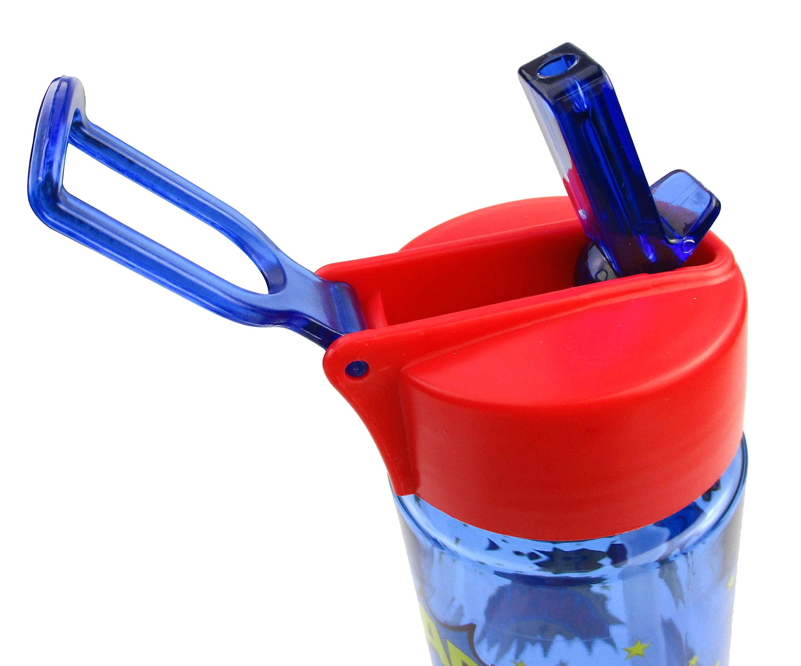 TINYMILLS Tritan Wasserflasche 650 Ml – Mit Strohhalm, Flip-Top-Verschluss & Tragegriff, Superhelden-Design
