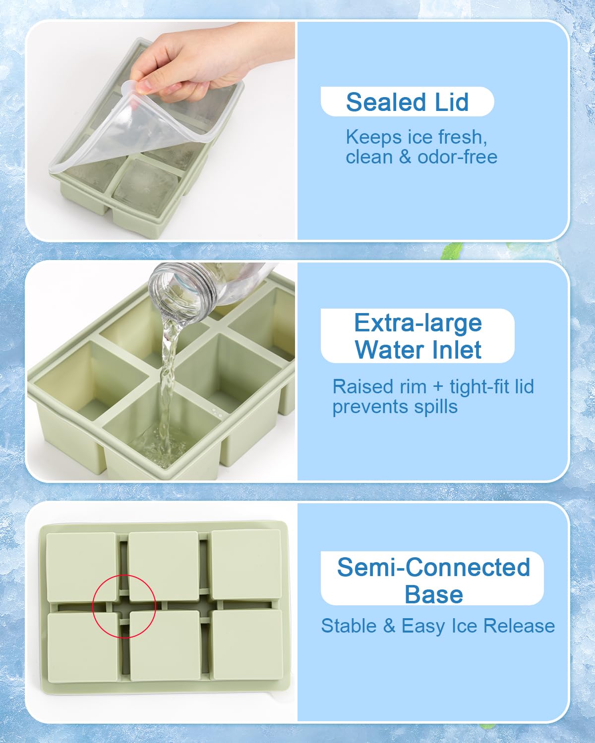 Cubiteras para Hielo Grande de Silicona con Tapa, Moldes Reutilizables de 2 Piezas