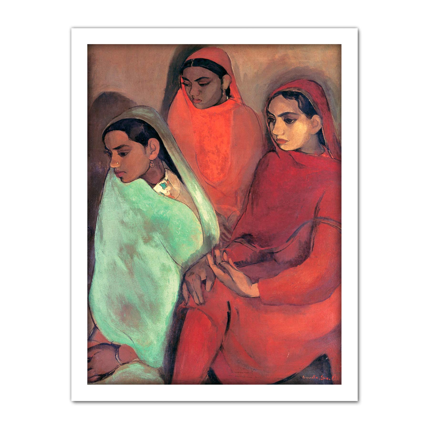 Artery8 Sher-Gil Group Of Three Girls Indian Painting Artwork Framed Wall Art Print 18X24 Inch