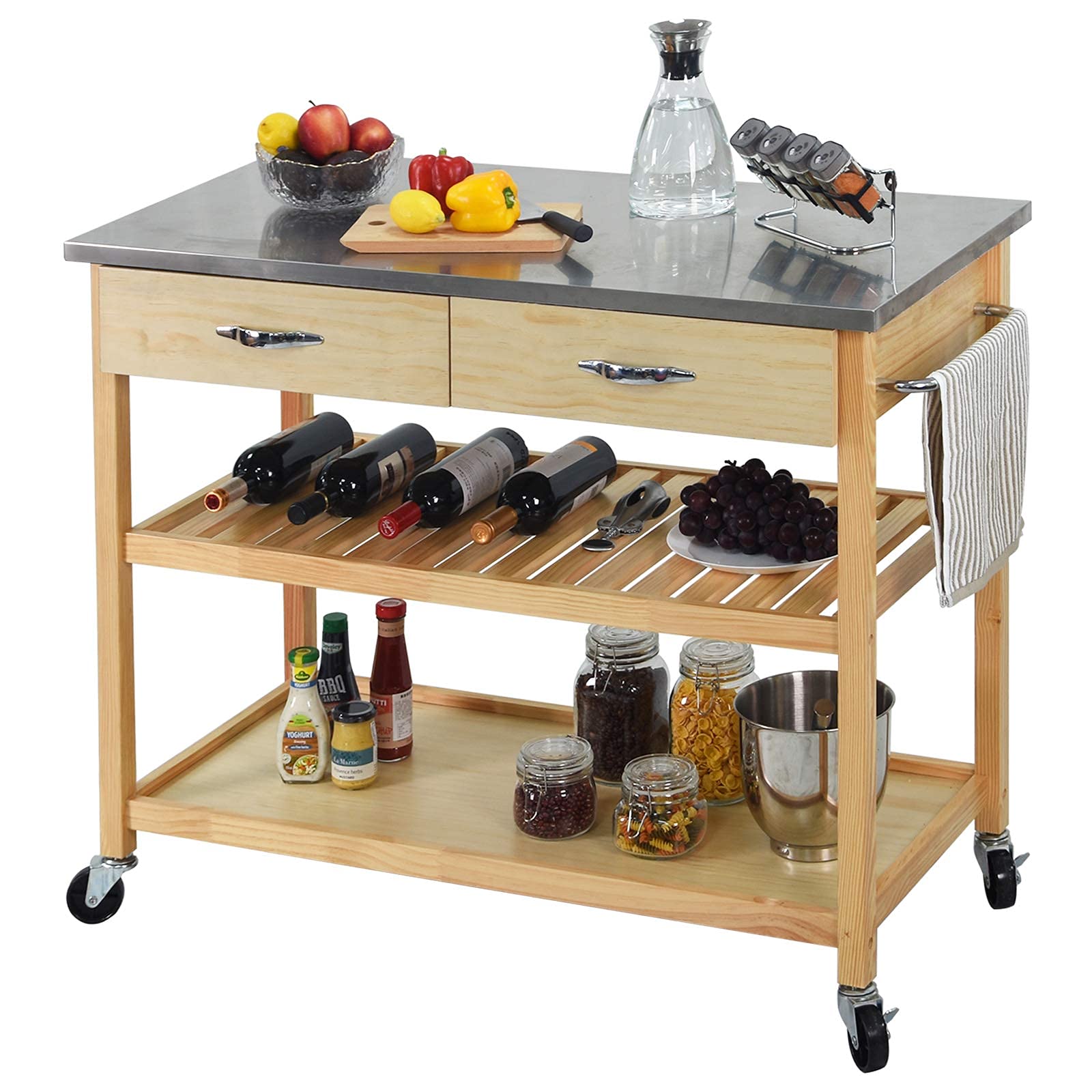 CharaVector Kitchen Islands Carts with Wheels Stainless Steel Counter