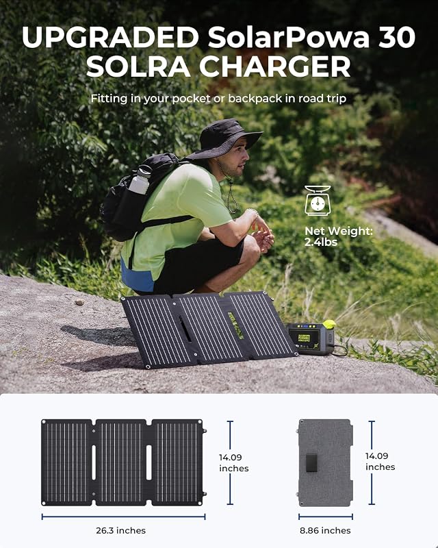 BigBlue 30W napelemes töltő állvánnyal, IP65 vízálló, USB-C és USB-A portokkal