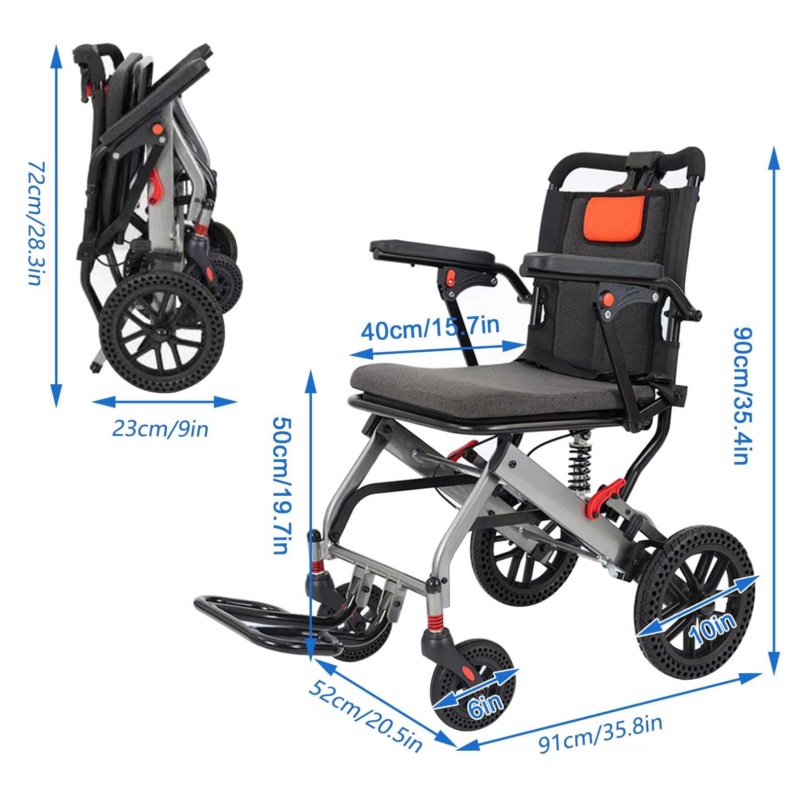 UYSELA Silla de Ruedas Ligera Plegable, Silla de Ruedas de Transporte Portátil, Silla de Ruedas de Viaje Ultraligera para el Hogar para Adultos, Niños y Ancianos