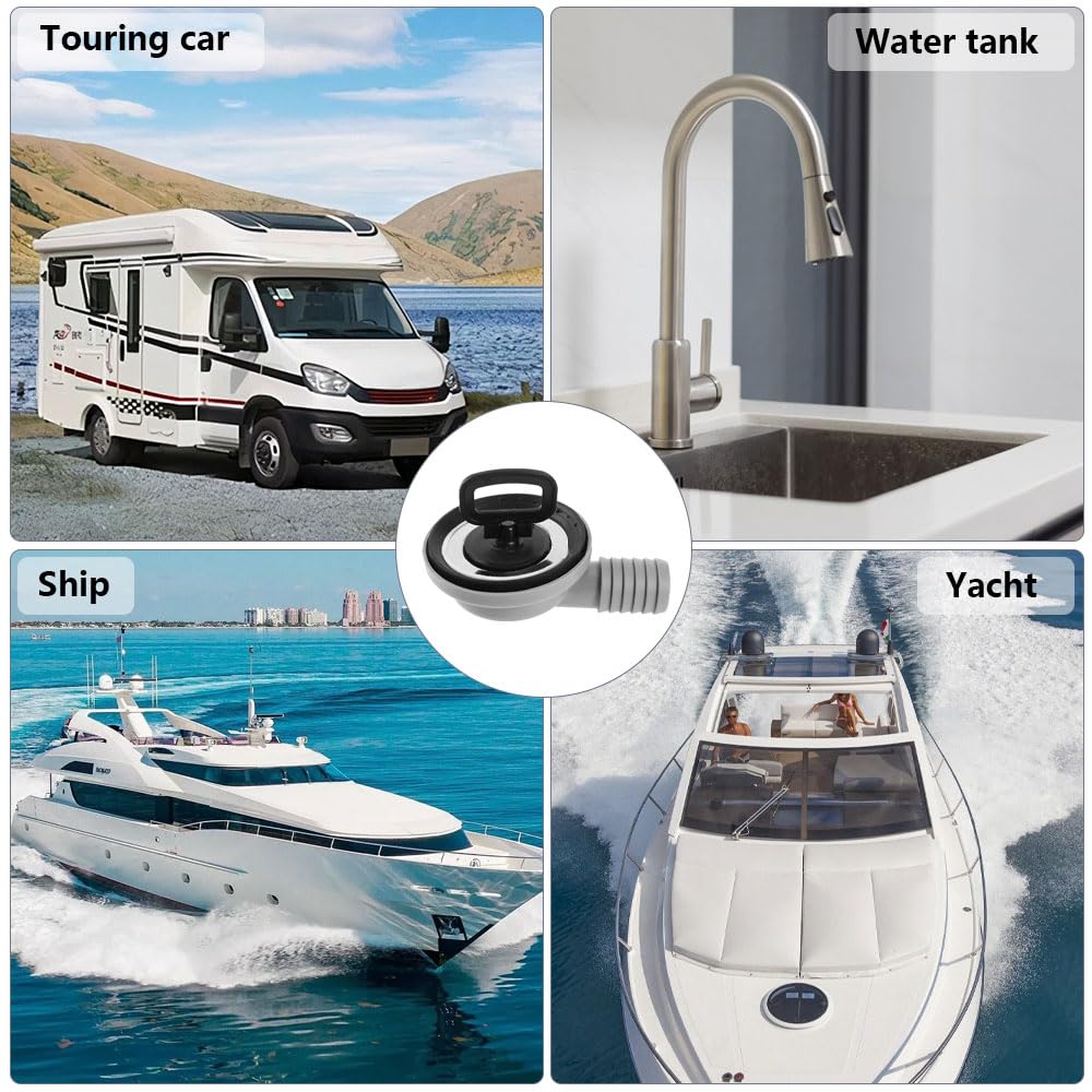 Garniture de vidange 50 mm pour évier, vidange de lavabo de camping, vidange de lavabo de camping, garniture de vidange d’évier avec couvercle de fermeture 90° Tuyau de vidange latéral pour