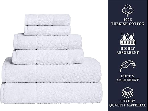Miniatura 6 de Classic Turkish Towels CTT - Juego de 6  100% algodón turco, absorbente y cómodo, incluye 2 toallas de baño, 2 toallas de mano y 2 toallas pequeñas,