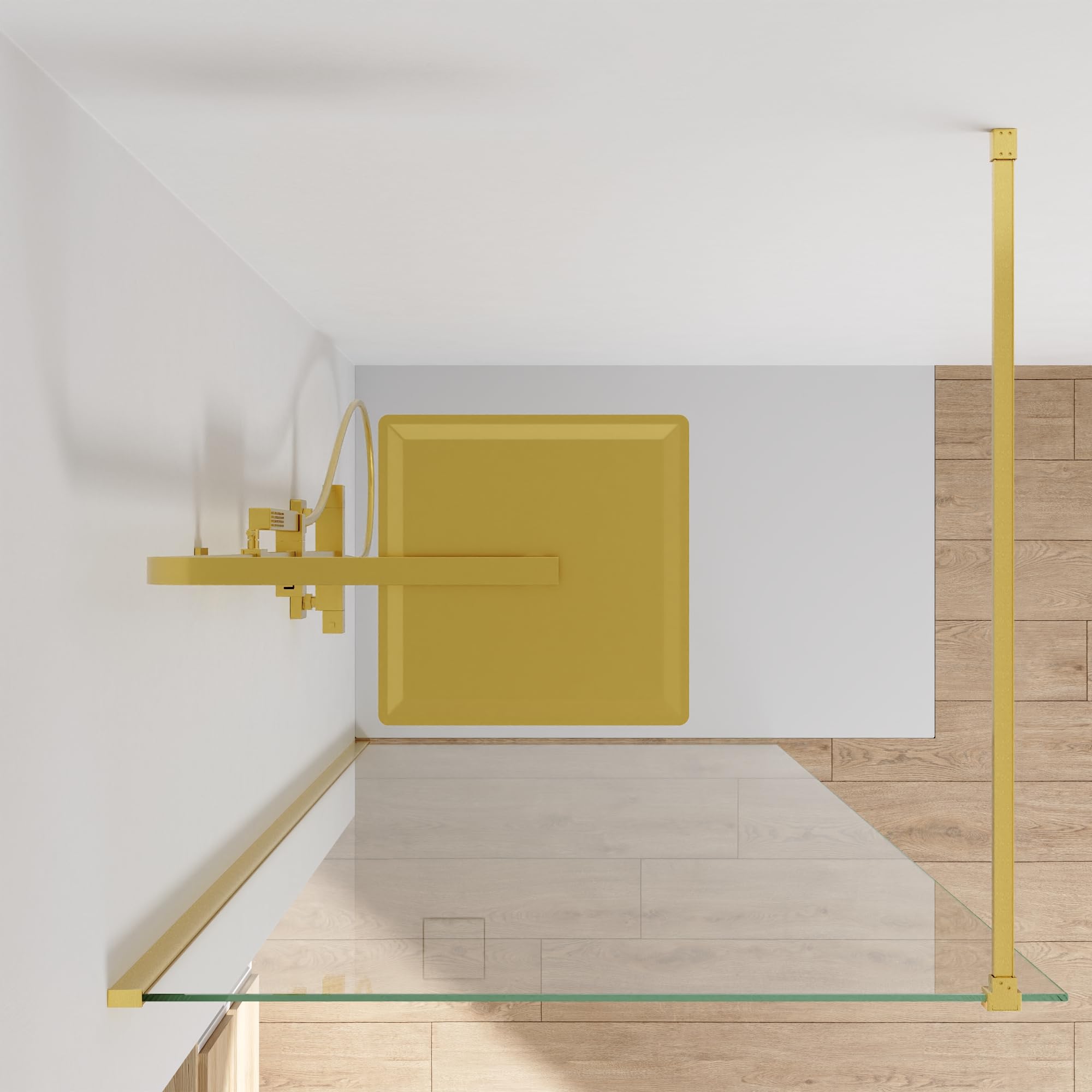 Parete Doccia Walk-In 100 cm Keros, Vetro Temperato 8mm Anticalcare, Profilo Alluminio Oro Spazzolato, Altezza 200 cm, Installazione Reversibile Dx/Sx con Barra Stabilizzatrice