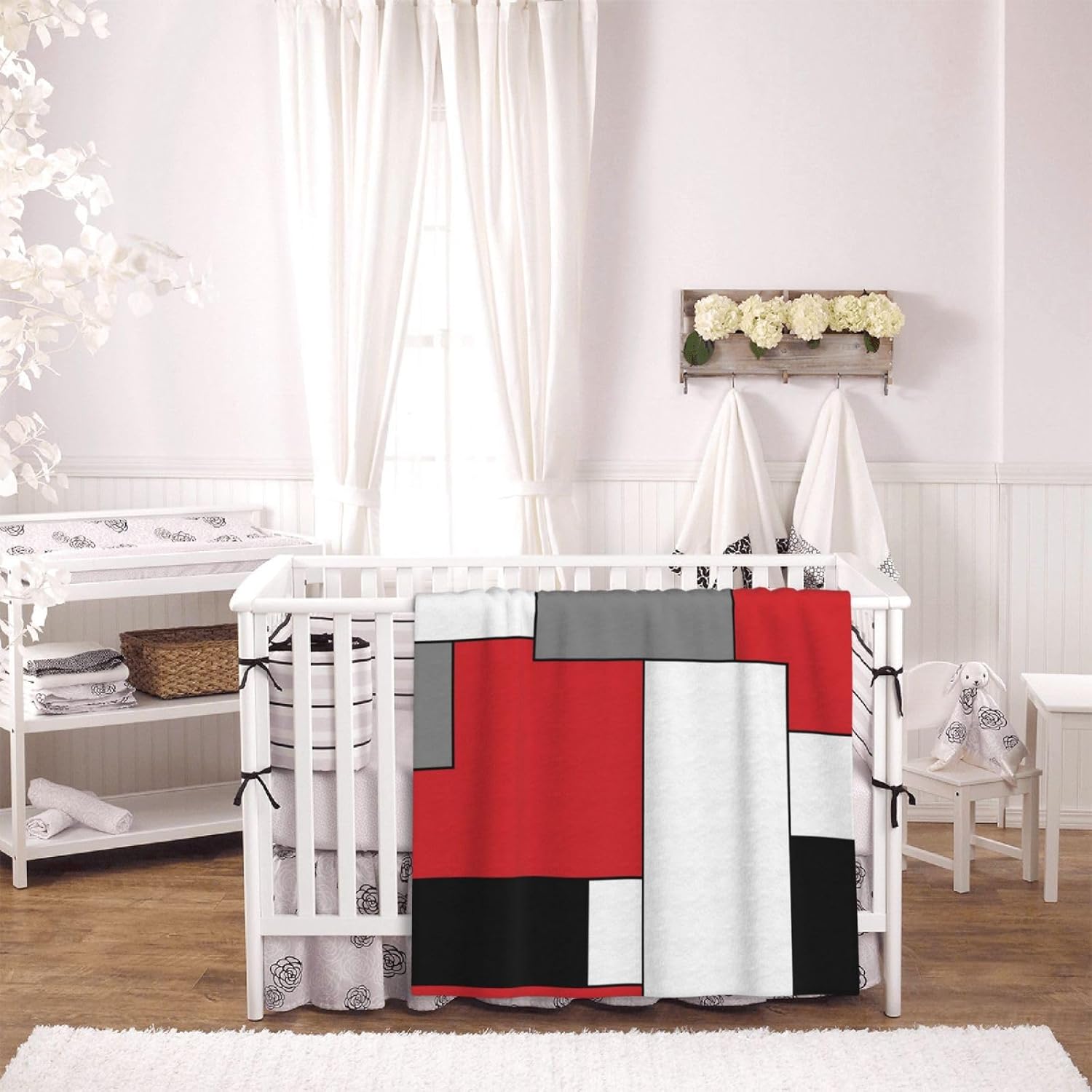 Red White Black Grey Geometry Fleece Throw Blanket Ultra Soft Cozy Decorative Flannel Blanket for Home Bed Couch Chair Travel 80x60in