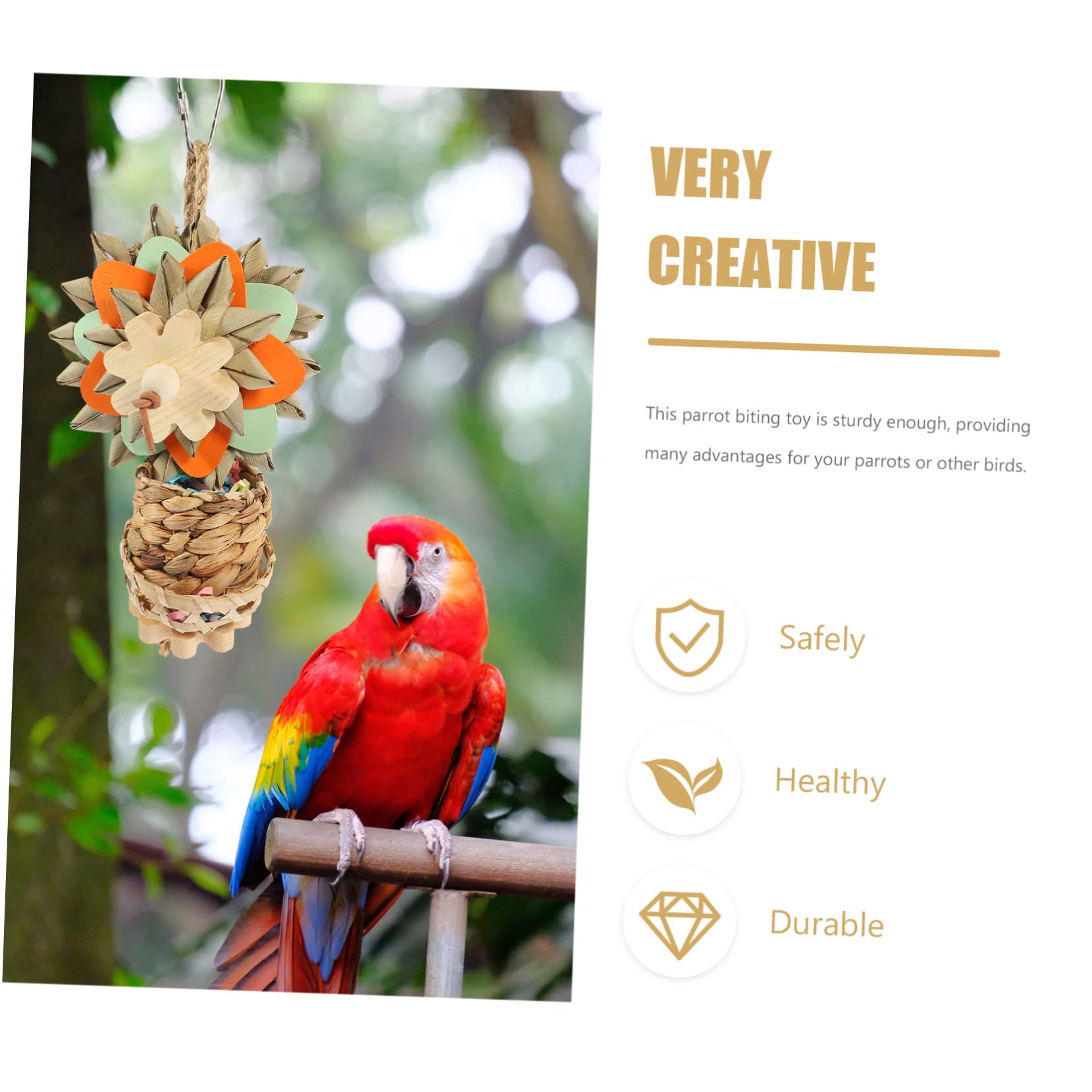 BESPORTBLE 4stücke Funny Bird Toy Für Papageien Handgefertigtes Kauspielzeug Aus Naturmaterialien Zum Spielen Und Entspannen Für Vogelarten Mit Bunten Palmblatt-Elementen Sicher Und