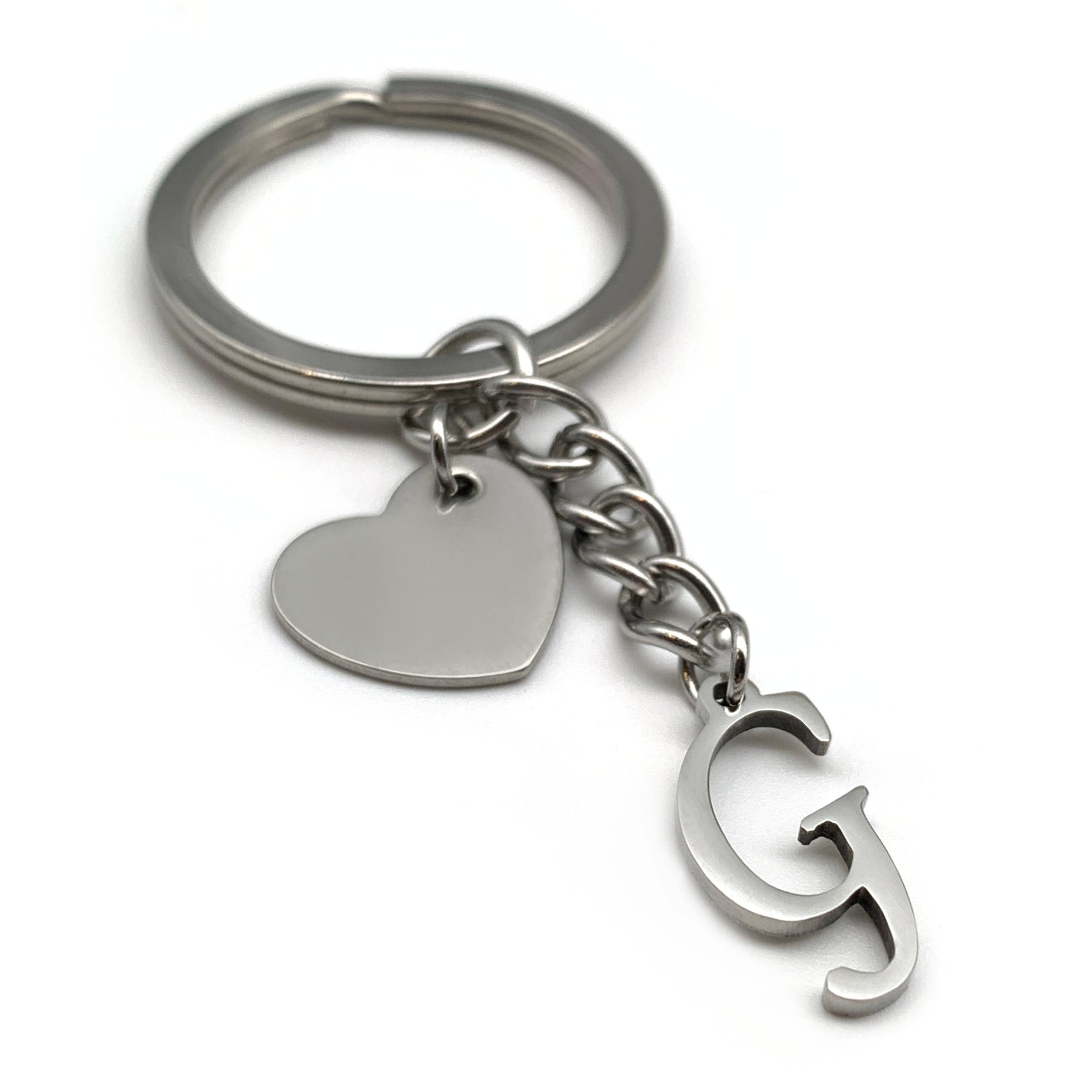 EVEMATE Keyring Letter with Heart - Initial A-Z Pendant Keychain - Handmade Stainless Steel - Name Gift Car Friend Partner (G)