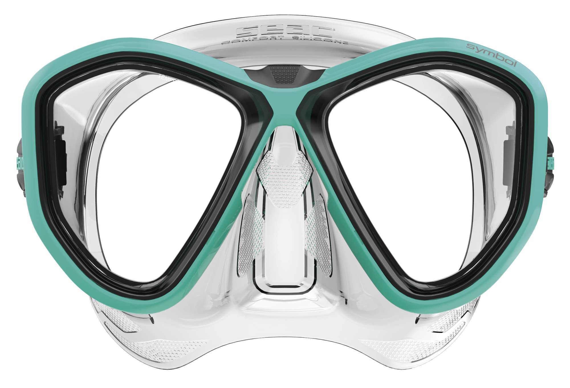 Seac Symbol, Masque de plongée Made in Italy à lentilles symétriques avec Boucle 3D Directement sur Le Visage, Transparent/Bleu Clair, Standard