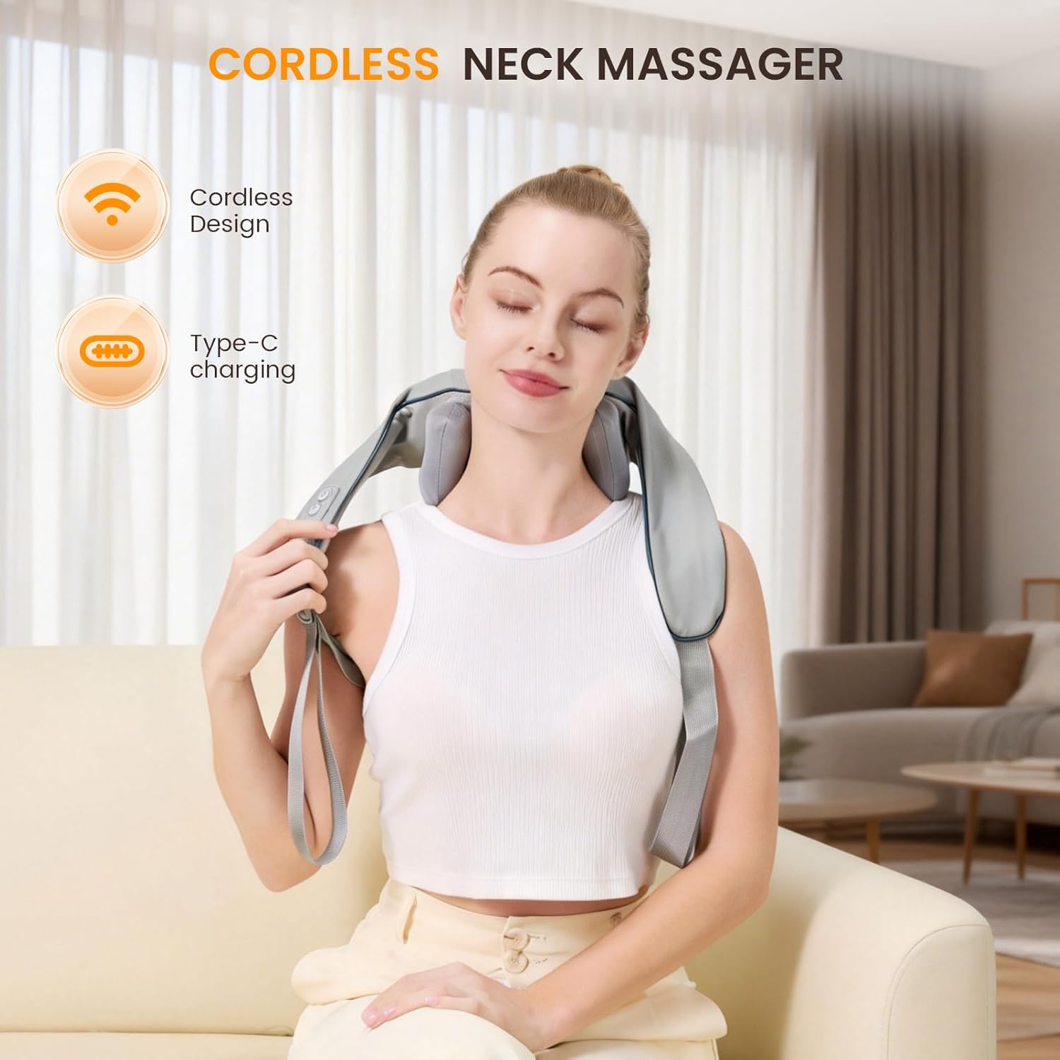 4D Wireless Deep Tissue Kneading Neck Massager with Heating Function, Shiatsu and Shoulder Massager Pillow,Back and Leg Pain Relief, Body Muscle Pain Relief, Perfect Gifts for Men Women. (Grey)