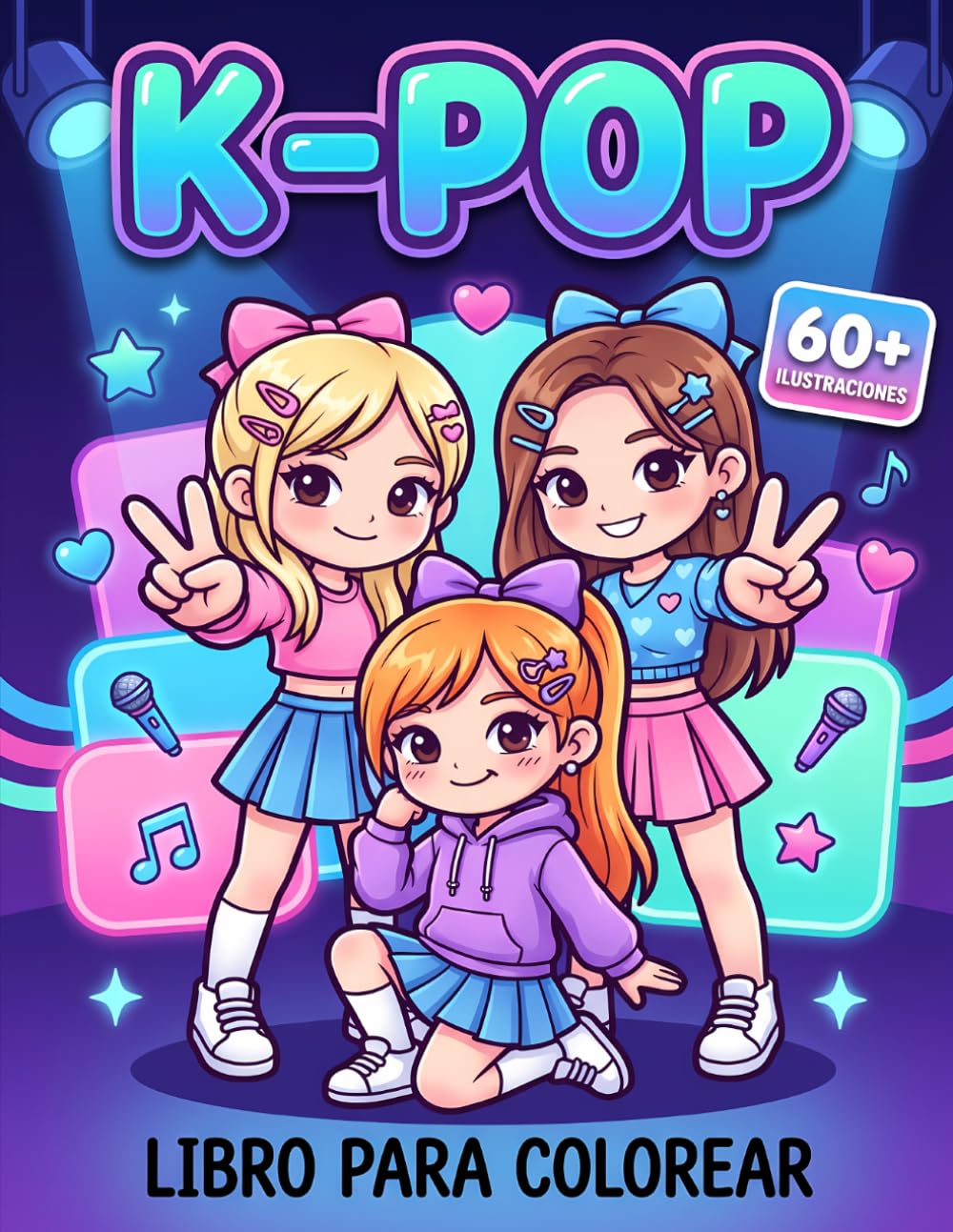Libro para Colorear KPop: Páginas Divertidas Con Personajes Tiernos, Ritmo Pop, Corazones Y Moda De Escenario