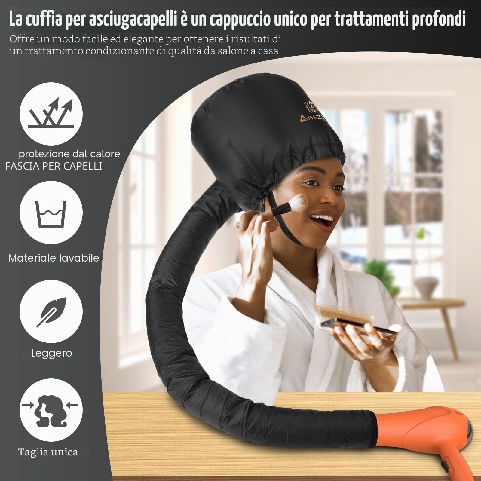 Attacco per asciugacapelli con cappuccio, Attacco per asciugacapelli extra large regolabile e morbido per un'asciugatura più rapida a casa, Facile da usare per lo styling, l'arricciatura e il