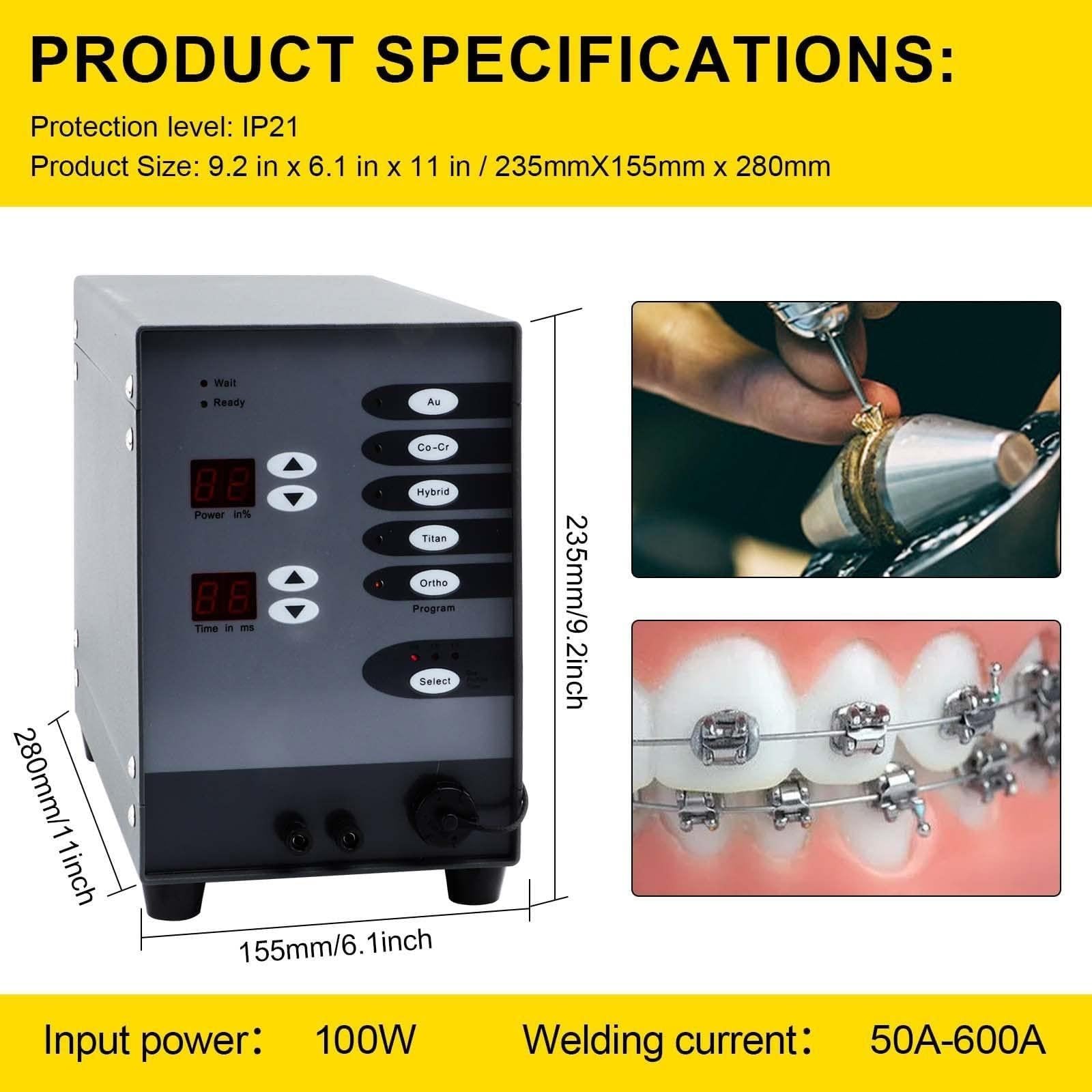 Kit de soldadura de joyería, máquina de soldadura por puntos de arco de tungsteno de 100 W para oro, aluminio, titanio y ortodoncia, 50A-600A, perfecto para restauración de joyas