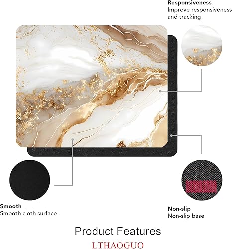 Miniatura 3 de Alfombrilla de mouse de mármol, diseño de arte moderno abstracto, impermeable, antideslizante, de goma para laptop, oficina, computadora, accesorios