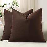 DEZENE Boites d'oreiller décoratives 18x18 Chocolat brun: 2 Pack Cozy Soft Velvet Square Couvertures d'oreiller pour la décoration maison ferme