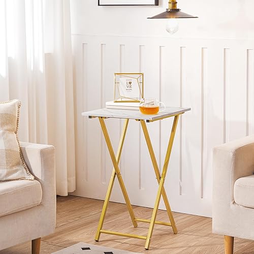 Miniatura 24 de HOOBRO Mesa plegable para TV, bandeja de TV de madera, mesa auxiliar portátil para sofá, mesa auxiliar industrial para aperitivos para espacios café