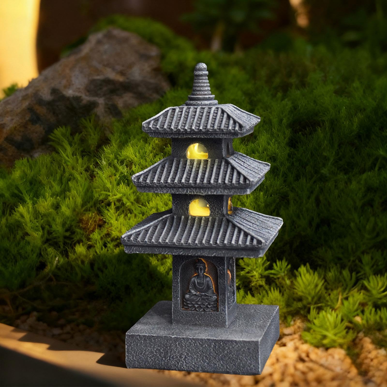 Statua da Giardino a Forma di Pagoda Solare, Ornamento per Paesaggio Cinese, Decorazione per Cortile, Statuetta in Resina, Scultura in Pietra Artigian, Grigio Scuro