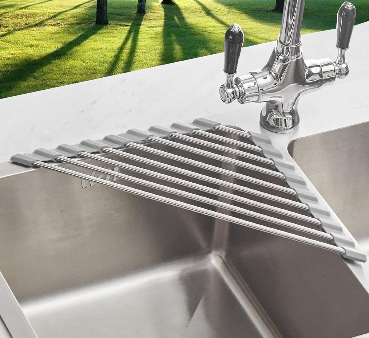 SUS304 Stainless Still Dish Drying Rack Over Sink Corner Dish Rack Kitchen Gadget Tool Sink Caddy Corner Sink